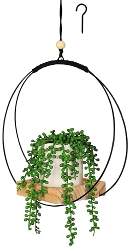 BELLE VOUS Suspension Macramé pour Plante - Suspension Macrame 107 cm avec Base en Bois - Support Pot de Fleurs et Plantes Intérieur et Extérieur avec Crochet de Suspension