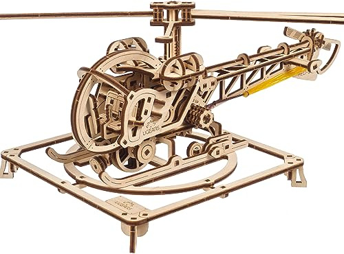 UGEARS Mini Elicottero - Kit di costruzioni per puzzle in legno 3D - Set di puzzle unici e rompicapo per adulti - Modello meccanico realistico - Puzzle in legno 3D per adulti e ragazzi
