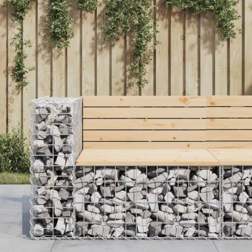 Homgoday Gabionbänk, bänk, sittbänk, parkbänk, Gabion, stenkorg, trådkorg, trädgårdsbänkar, gabionkorg, vilobänk, trädgårdsbänk, 92 x 71 x 65,5 cm, massivt trä furu