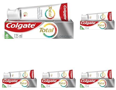 Colgate Total Original Toothpaste 125ml | 24 Hour Antibacterial Toothpaste for a Complete Protection for Your Whole Mouth Against Cavities, Strengthens Enamel and Contains Fluoride (Pack of 5)