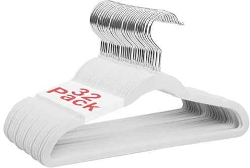 Wellong Grucce in velluto per bambini, 35,5 cm, antiscivolo, per camicie, pantaloni, gonne, abiti, giacche, cappotti, confezione da 32 pezzi, bianco