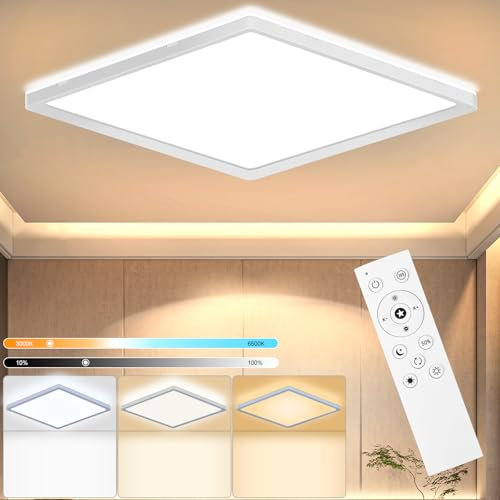 RDGOOD LED Deckenleuchten Dimmbar mit Fernbedienung, 18W 1800lm Deckenlampe led Dimmbar 3000-6500K, Flach Panel Für Schlafzimmer Wohnzimmer Kinderzimmer Flur Küche Keller Diele Balkon 22 * 22x2,5cm