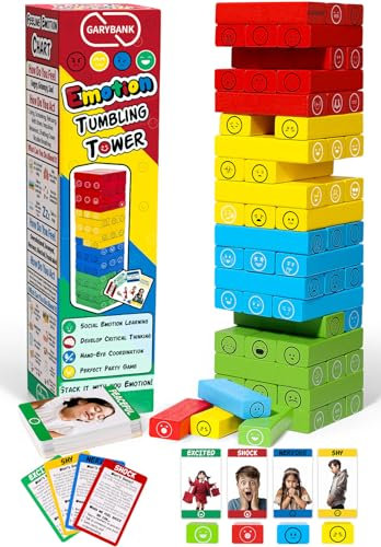 Garybank Social Emotional Learning Activities & Feelings Game - SEL Tower W/56 Emotion Cards, Kids Emotion Regulation Coping Skills Toys, Play Therapy Games for Kid Counselors, Ages 6+
