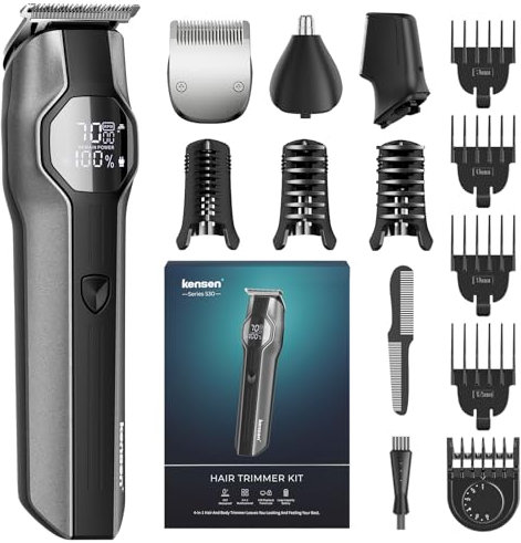 12-in-1 Barttrimmer Herren, Haarschneider, Körperrasierer, Nasenhaarschneider, kensen Bartschneider Herren IPX7 Wasserdicht Bartrasierer 210Min LED-Anzeige USB-C Ganzkörper-Haarpflege 6000/7000RPM