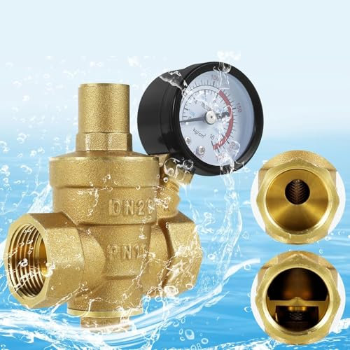 Wasserdruckminderer 3/4 Zoll DN20 Messing Wasserdruckregelventil 1/2 Zoll DN15 Einstellbarer Druckminderer Manometer 1 Stück(3 4 inch DN20)