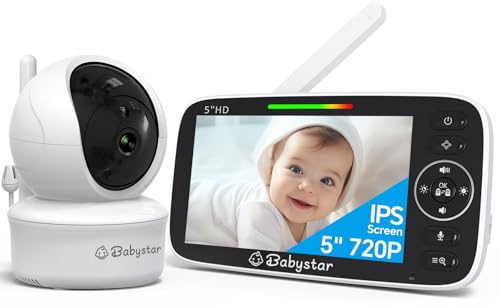 Babystar Babyphone mit Kamera 5 Zoll 720P HD-Video Babyphone ohne WLAN mit Kamera und Audio 4000 mAh Akku, Vox-Funktion Temperatursensor Nachtsicht-Video-Babyfon, 2-Wege-Audio