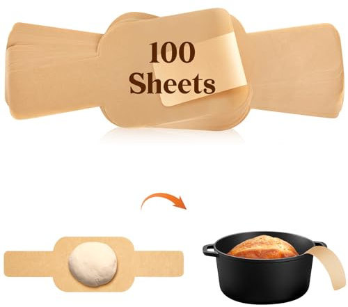 Marspark 100 Pcs Bread Sling Dutch Oven Liners Oval Parchment Paper Sourdough Bread Baking Supplies with Long Handles Easy to Transfer Sourdough Bread