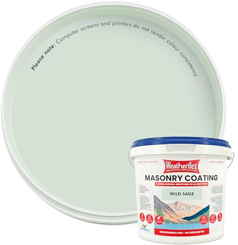 Kingfisher Weatherflex Masonry Paint 10L | Waterproof & Non-Toxic Outdoor Paint for Brick, Stone, Concrete and More | Ultra-Flexible, Crack Resistant & Breathable for Extreme Weather | Wild Sage