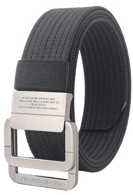 Geardeangloow Cinturón ajustable de doble anillo en D para hombres y mujeres, resistente y moderno y fácil de ajustar. Cinturón de cintura de lona negro, Negro, 120 cm