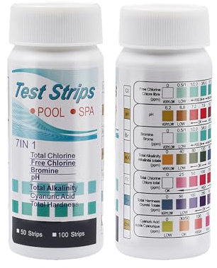 50Pcs Hot Tub 7 In 1 Test Strips, pH Test Strips, PH Tester for Drinking Water, Pool Water Testing Kit for Free Chlorine, Total Chlorine, Bromine, Hardness, Cyanuric Acid, PH and Total Alkalinity