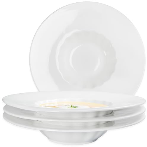 dingdaer Ceramics Rimmed Soup Plates Pasta Bowls, Set of 4, 9 Inch