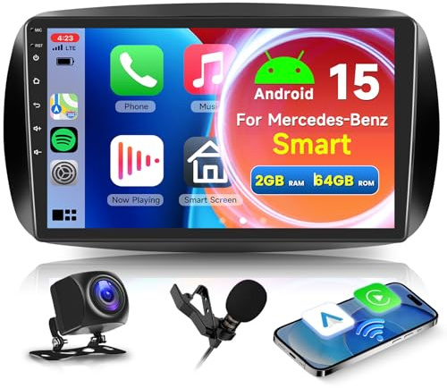 Hodozzy 2G 64GB Android Autoradio per Mercedes Benz Smart 453 Fortwo 2014-2020 Wireless Carplay Android Auto, 9 Pollici Touch Screen Stereo GPS WiFi Bluetooth AM FM/RDS Canbus Retromarcia 2 Din Radio