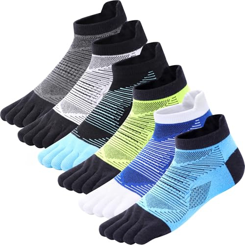 Kevaler Chaussettes à Orteils Homme Chaussettes de Course 5 Doigts Sport Respirantes Basse Court Socquettes Orteils Separes pour Entraînement Fitness Course - 6 Paires/42-46