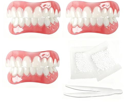 AEIXYA 3 Paia Denti Finti Da Applicare Da Soli,Faccette Dentali Universali Superiore E Inferiore Provvisoria Denti Finti, Denti Cattivi Denti Imperfetti,Con 15G Gel Per La Dentizione