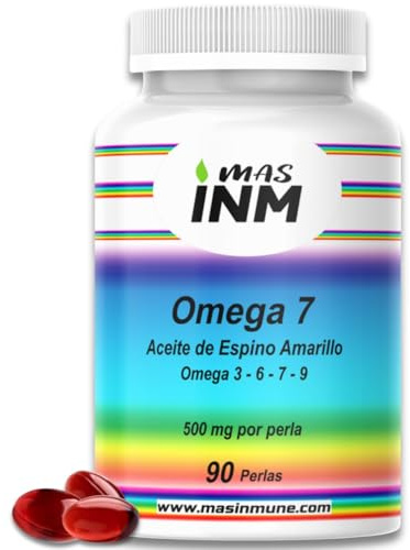 Omega 7 Espino Amarillo – Aceite de Espino Amarillo Omega 3 6 7 9 – 500 mg por perla con Vitamina A y E – Piel, Mucosas y Protección Celular – 90 Perlas - Sin Aditivos - Cápsulas Vegetales