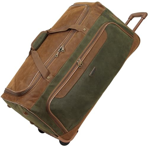 Rocklands® Lightweight Suede Wheeled Holdall Trolley Suitcase Large Duffle Travel Bag with Telescopic Handle (Large - 32 (H82xW42xD40 cm), Green)