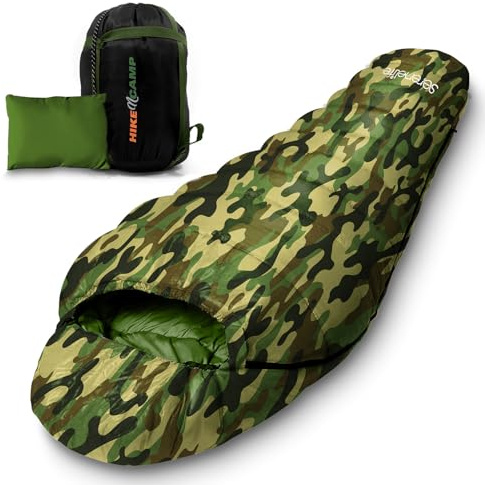 SereneLife SLSCA5 - Saco de dormir para mochilero, equipo de camping, saco de dormir para adultos y adolescentes con almohada, bolsa de dormir ligero y resistente a la intemperie, camping, senderismo,