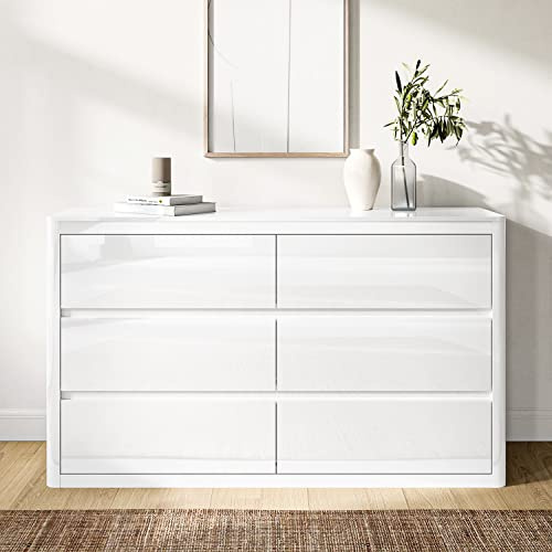 Lexi White High Gloss Wide 6 Drawer Chest of Drawers