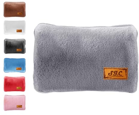 Borsa Acqua Calda Elettrica in Peluche; 500W, Scaldino Elettrico Scaldamani, Scalda Mani e Piedi in Casa, a Letto, per Giornate Fredde, Dolori Mestruali e Muscolari (Grigio)