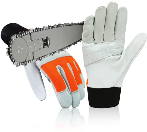 Intra-FIT Gants de protection pour tronçonneuse en cuir de vachette avec protection pour main gauche EN ISO 11393-4 Classe 0 Gants forestiers pour tronçonneuse