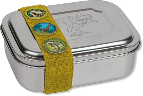 TapirElla Stainless Steel Lunch Box with Elastic Band T-Rex, Green