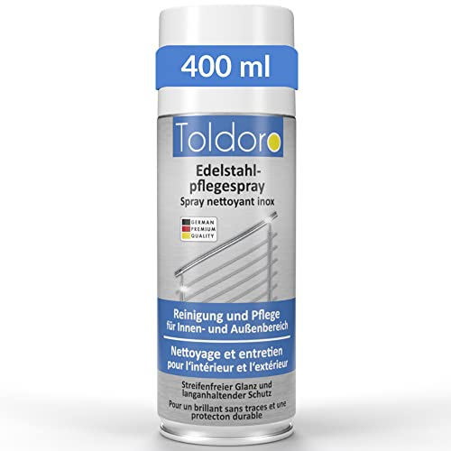 Toldoro 1x Edelstahl Pflegespray 400ml / Edelstahlreiniger für Küche oder Grill/Edelstahlpflege Spray als Edelstahl Reinigungsmittel oder Metallreiniger als Sprühflasche