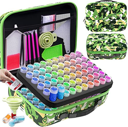 ARTDOT 5D Diamond Painting Zubehör Boxen, 120 Stück Diamant Painting Aufbewahrungsbox mit Koffer Trichter Stickers (Wälder)