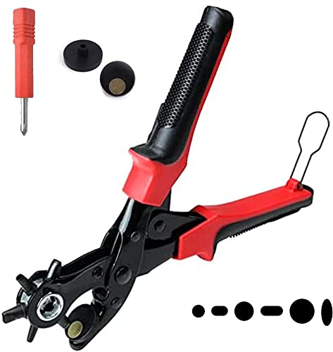 Pince Perforatrice Cuir - Professionnelle Pince avec différentes tailles pour découper trous dans cuir, Appareil trou ceinture, Perforateur Cuir, 6 Trous (1 Ovale, 2 Plates, 3 Rondes)