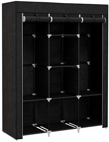HOMCOM Kleiderschrank Stoffschrank mit Kleiderstange, Ablagen, Reißverschluss Faltschrank Stoffkleiderschrank für Schlafzimmer, Ankleidezimmer, 125 x 43 x 162,5 cm Schwarz