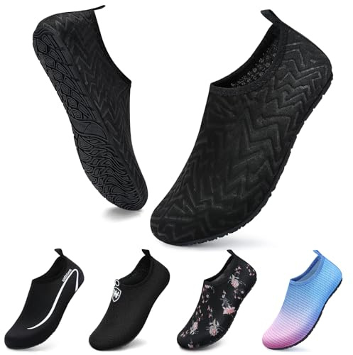 Swim Water Shoes Aqua Socks Barefoot for Sea Beach Swimming Shoes Pool Ladies Women Mens 3D Black 6/7 UK