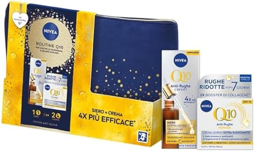 NIVEA Routine Q10 Geschenkset für Damen, Anti-Aging-Geschenkset für Damen mit Anti-Falten-Gesichtscreme extra straffend 50 ml und Gesichtsserum mit doppelter Wirkung 30 ml und gratis Travel Bag
