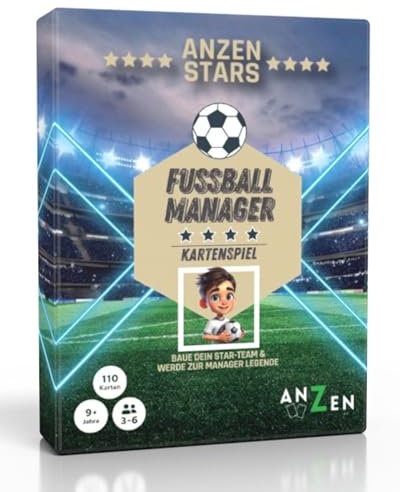 ANZEN STARS Fußball Manager Kartenspiel | Familien- & Strategiespiel mit 110 Karten | Für Kinder & Erwachsene ab 9 Jahren | 3-6 Spieler Spieleabende | Perfekt für Fußballfans mit hohem Wiederspielwert