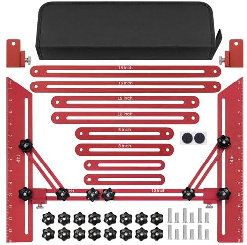 Outil de Gabarit de Marche D'escalier, Outil Mesure D'escalier avec Barre Support Auxiliaire et Sac Rangement, pour Supports D'escalier Cloisons (Longueur Réglable 10,5 à 60,5 in)