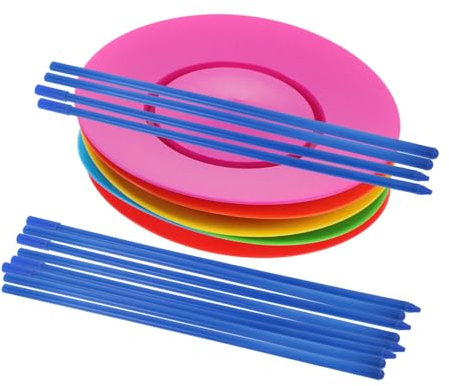 BESTonZON Assiettes Tournantes en Plastique Coloré pour Garçons Et Filles Et Artistes, Lot De 6 Plateaux Tournants avec 6 Bâtonnets, Équilibrage Stable, Spectacle De Jonglerie Et Loisirs De Fête