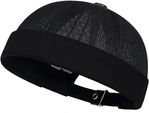 DIYDECAL Mens Mesh Brimless Cap,Summer Skullcap Docker Beanie Hat Black