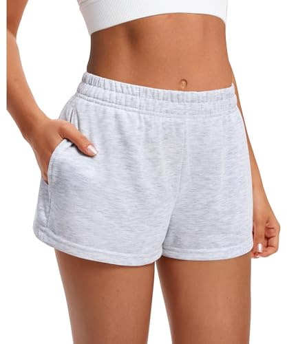 Coloquin Womens Running Shorts Elastic High Waist Cotton Gym Jogger Lounge Sweat Shorts with Pockets Grey S