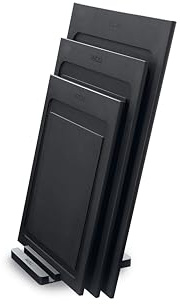 Woll Cut & Serve Schneidebrett-Set mit Halter, 4-tlg, aus FSC-zertifiziertem Papierverbundstoff, BPA- und VOC-frei, Hitzebeständig bis 175°C, spülmaschinenfest, mattschwarz, Grau