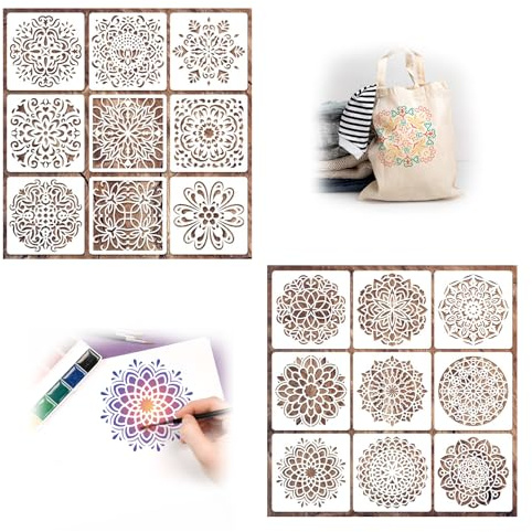 UZYXC 18 Stück Mandala Schablonen,Mandala schablonen Wandgestaltung, Mandala Dot Malerei Vorlagen Schablone für DIY Malerei Kunst dekoratives Scrapbook Ornamente
