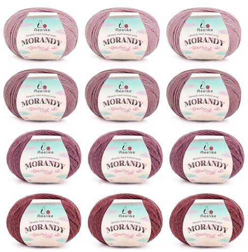 Aeelike merinoull för stickning, supervarm ny ull för virkning, lila | 600 g (12 x 50 g) tjockt virkgarn, ultramjukt handstickningsgarn, stickyllset för nybörjare, erfarna virkare