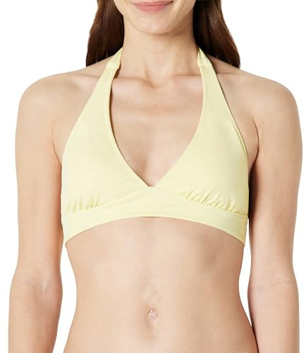 Amazon Essentials Women's Light-Support Tie Halter Bikini Swimsuit Top, Light Yellow, 16