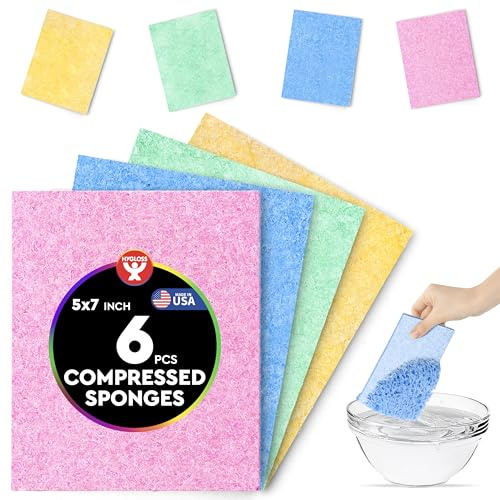 Hygloss Compressed Sponges for Crafts - 6 Pack 5x7 rectangle-Shaped Sponges - Expanding Paint Sponge Shapes for Kids - Art Sponges for Painting, DIY Crafts, Sensory Water Play & More - Assorted Colors