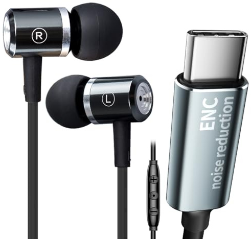 BACKWIN Kabel Ohrhörer mit ENC Noise-Cancelling Mic,USB C In Ear Headphones Mit Mikrofon und Dynamisch Bass,DAC Typ C Draht Kopfhörer Geräuschunterdrückung und schalldämmende