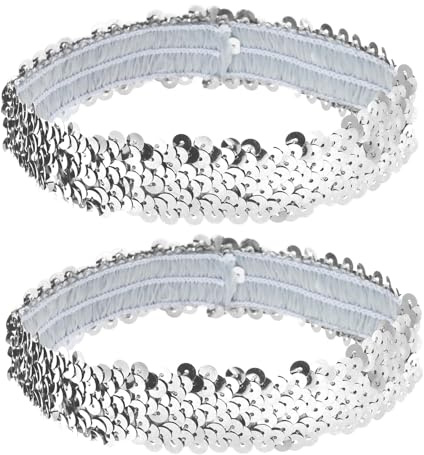 Elastiska paljettpannband, paljetter hårband, glänsande elastiska pannband, pannband glitter, glitter hårband, för nyårsafton, Halloween, karneval (silver)