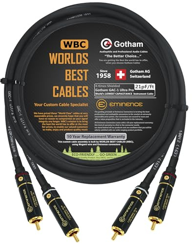 WORLDS BEST CABLES 2 Meter RCA Cable Pair - Gotham GAC-1 Ultra Pro - Low-Cap (21pF/ft) Audio Interconnect Cable with Eminence Gold Locking RCA Connectors