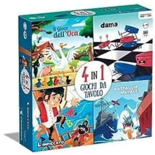 Clementoni 4 In 1 Giochi Compendio Dell'Oca, Battaglia Navale, Dama E L'Impiccato Tavolo Bambini 6 Anni, Gioco In Scatola, 2-12 Giocatori, Made In Italy, 16721, Multicolore