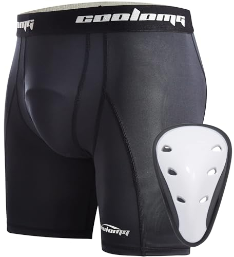 COOLOMG Herren Tiefschutz Suspensorium Kompressionshose Unterwäsche mit Cup für Kampfsport Taekwondo XL