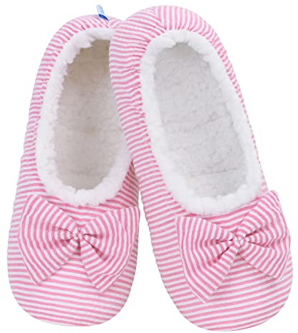 Snoozies Ballerina Women Cute Slipper Socks Non Skid Sole and Soft Sherpa Lining (Pink, Medium)