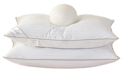 Eastwarmth Goose Feather Down Pillow, 100% Cotton Cover Bed Pillow Stripe White Standard (Pack of 2)