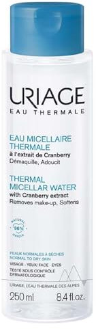 Uriage Eau Micellaire Thermale - Peau Normale à Sèche - Visage & Yeux - 3-en-1 : Nettoie, Démaquille et Apaise - Sans Rinçage - Parfum Fruité et Floral - 96% d’Ingrédients d’Origine Naturelle - 250ml