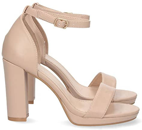 Sandale à Talon pour Femme, Style Bride Cheville, Tige Simple et Fermeture à Boucle, Collection Printemps-été 2023 Beige Talla 40